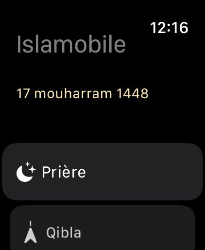 Islamobile sur Apple Watch : accueil