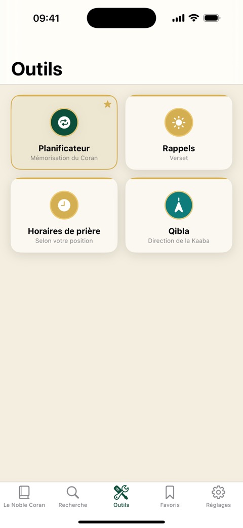 Outils : horaires de prière, Qibla, mémorisation
